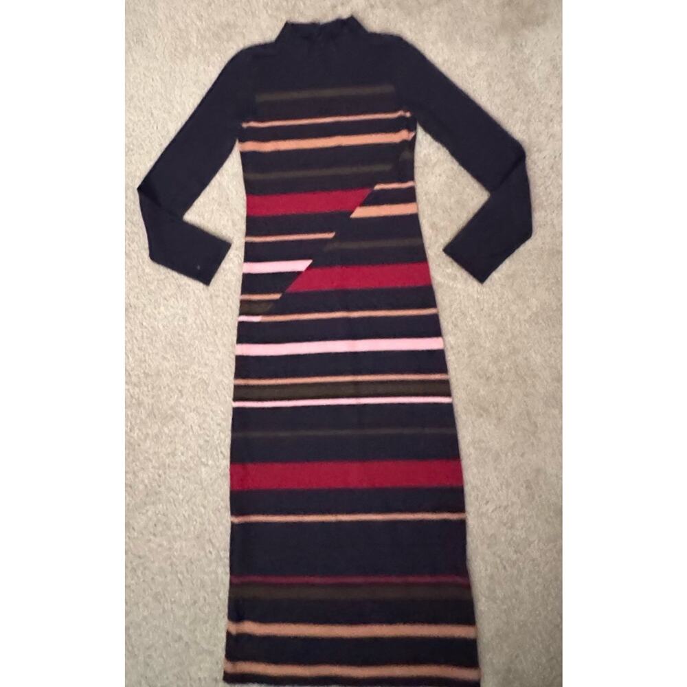 BCBGMAXAZRIA Striped Sweater Dress Medium Mock Neck Keyhole Midi Bodycon M